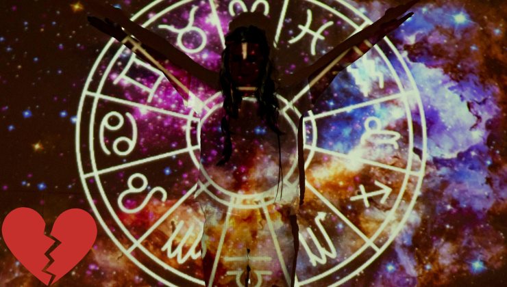 Segni zodiacali proiettati su ragazza